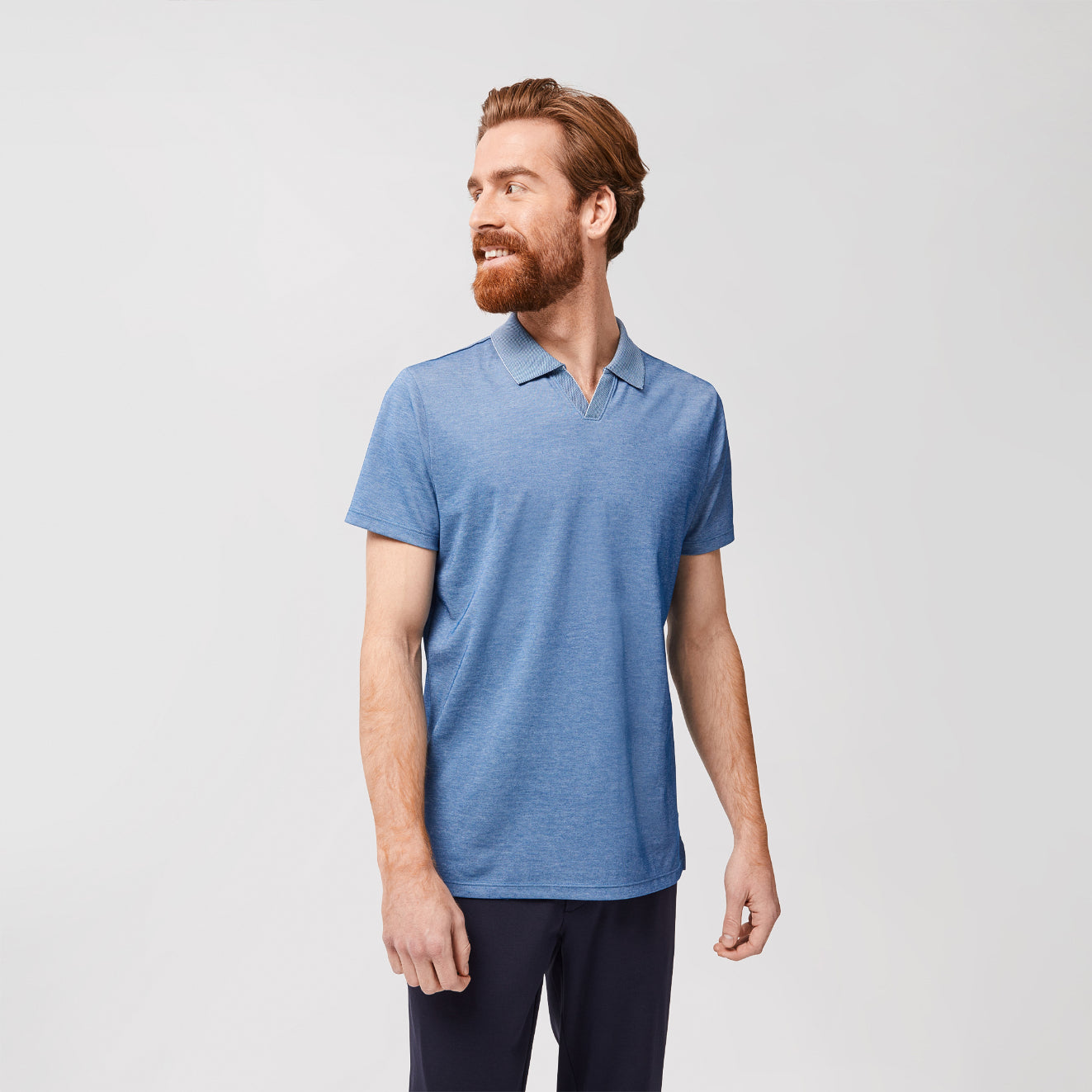 Men's Casey Johnny Collar Polo in Spring Blue - Robert Barakett