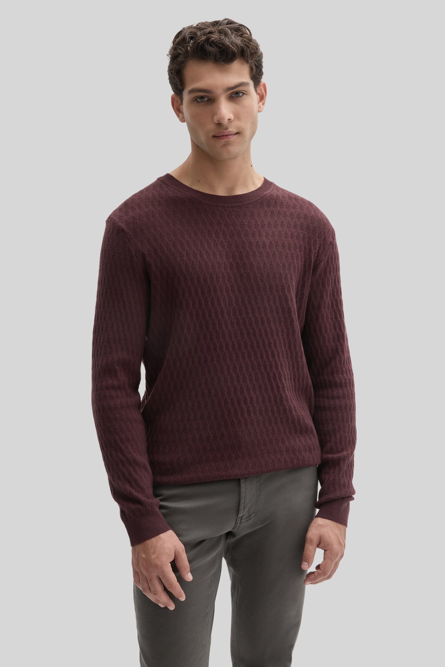 RYLAN PULL COL ROND ML-Bordeaux profond