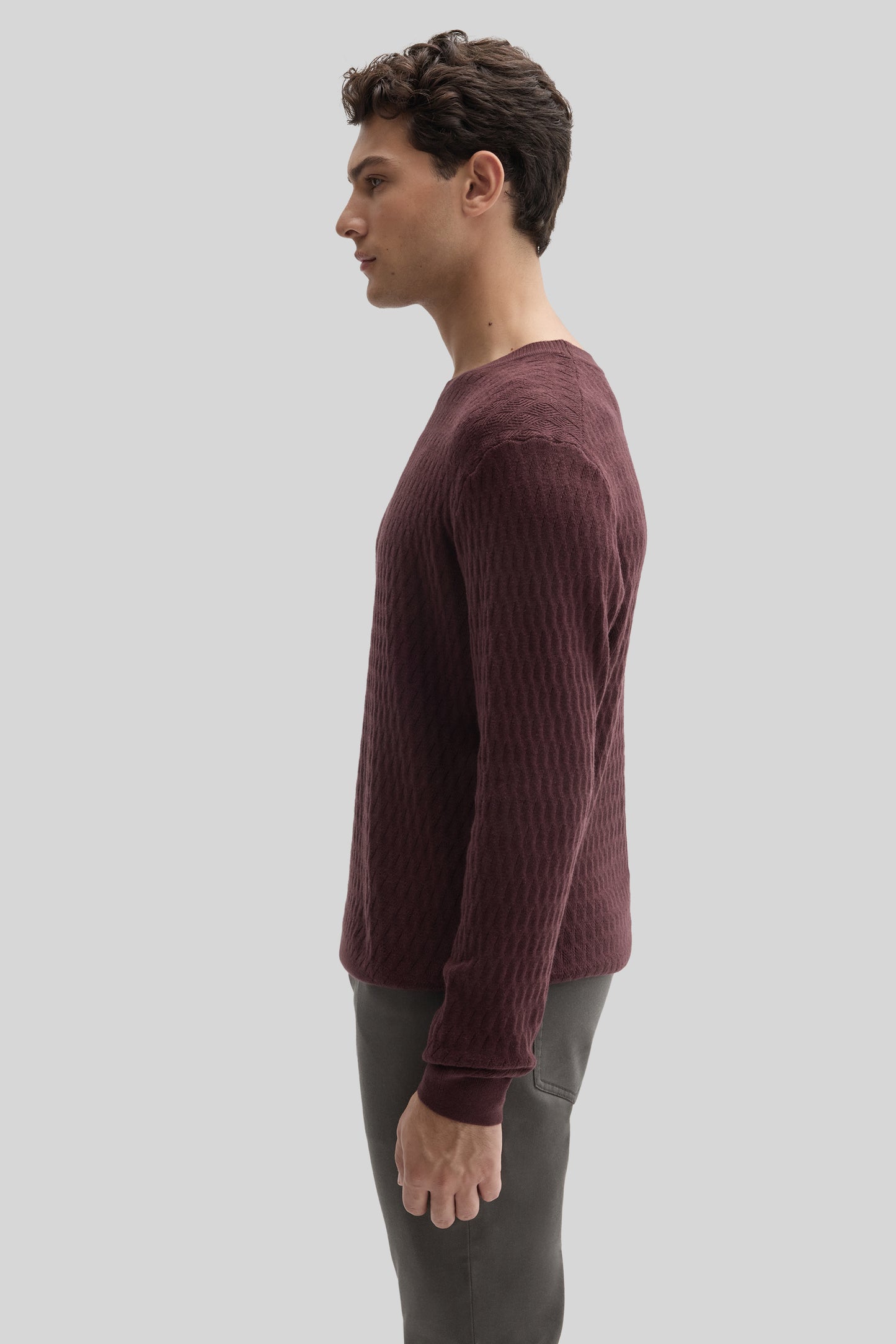 RYLAN PULL COL ROND ML-Bordeaux profond