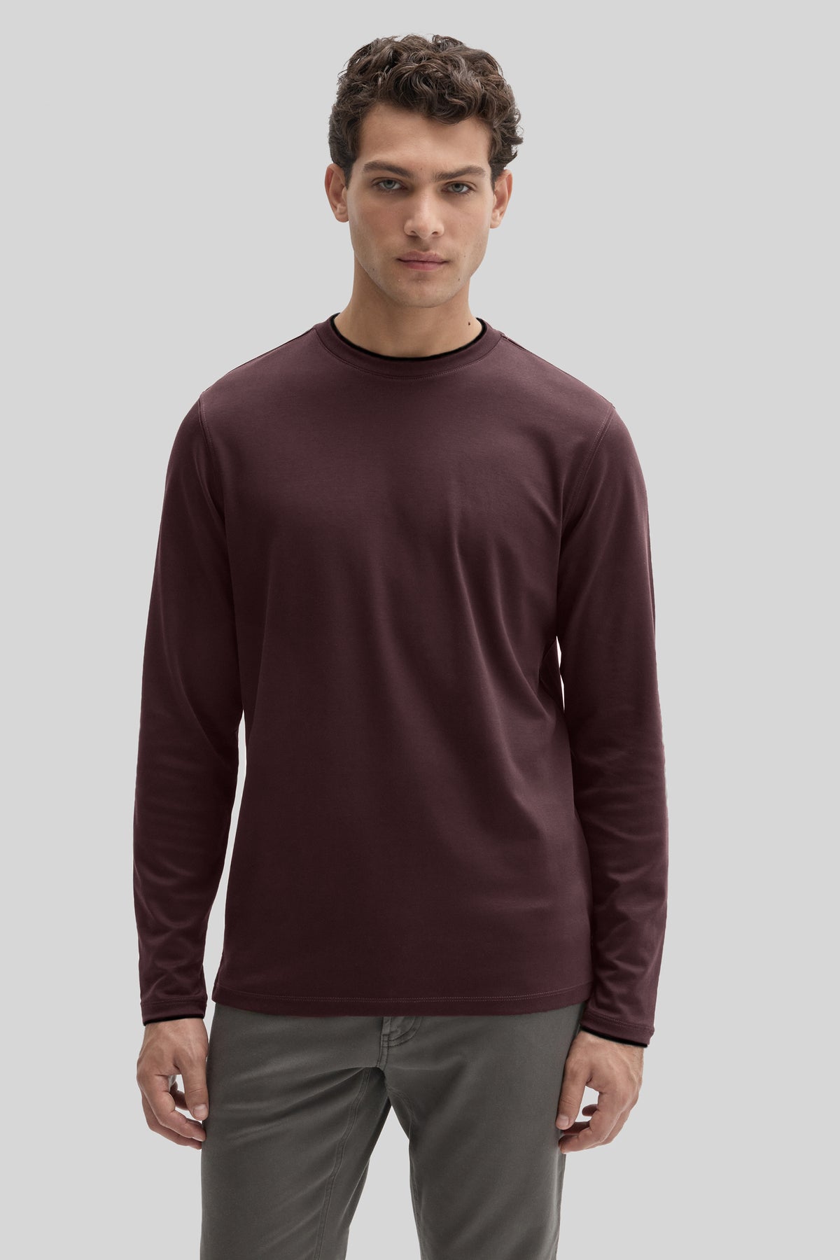 GEORGIA LS CRW DOUBLE NECK-Bordeaux foncé