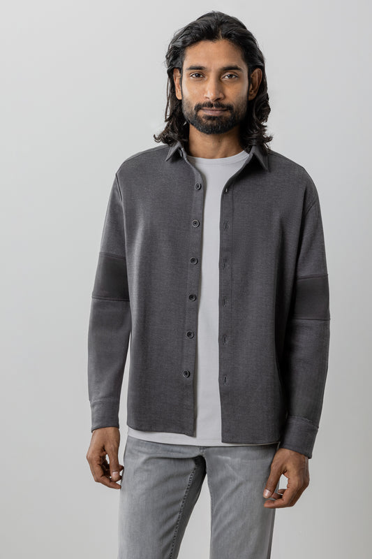 White Stone Paneled Knit Overshirt