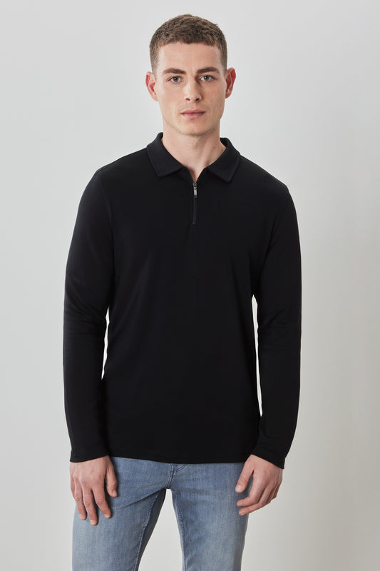 The Barakett Long-Sleeve Zip Polo